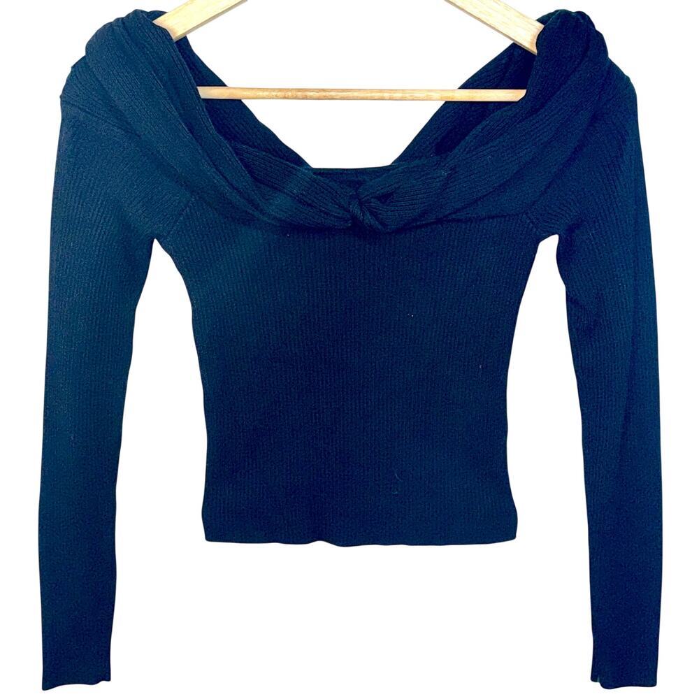 Abercrombie & Fitch Black Knit Off Shoulder Long Sleeve Crop Top Sweater Women M